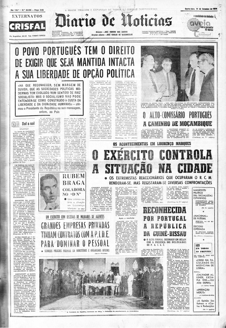 Spínola: “O povo português tem o direito de exigir que seja mantida intacta a sua liberdade de opção política”. Diário de Notícias, 11 de setembro de 1974. Fonte: Hemeroteca Municipal de Lisboa.