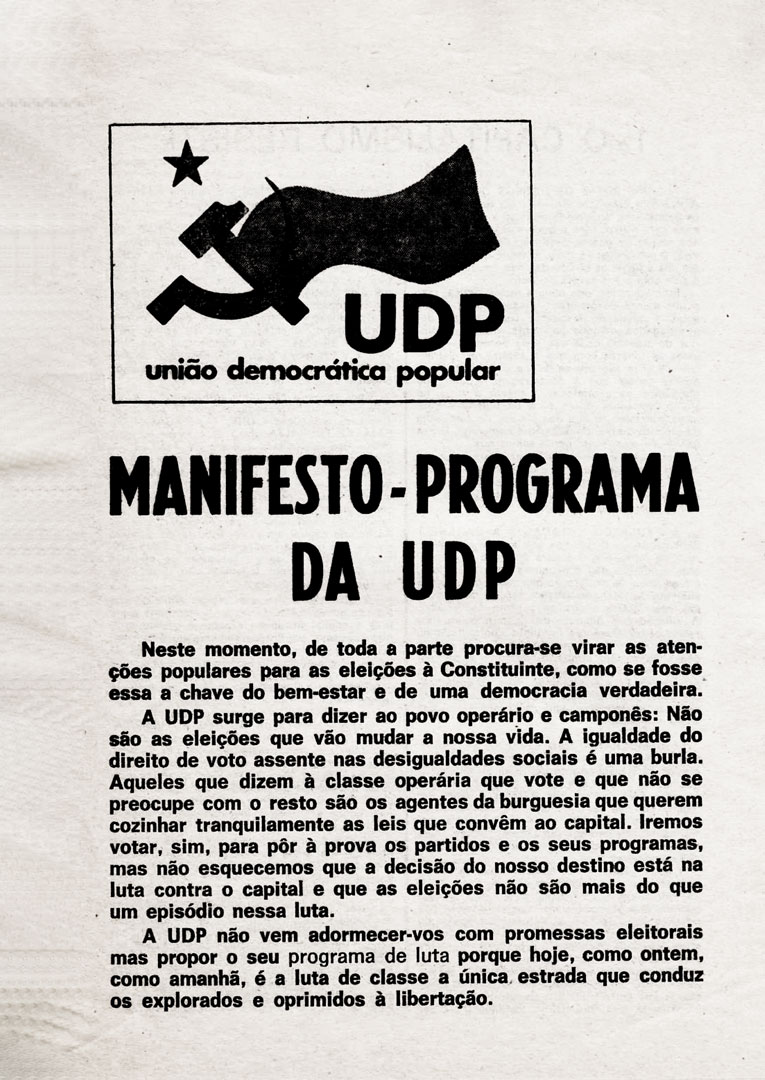 Manifesto-Programa da UDP. 3 de janeiro de 1975. Fonte: Arquivo Ephemera.