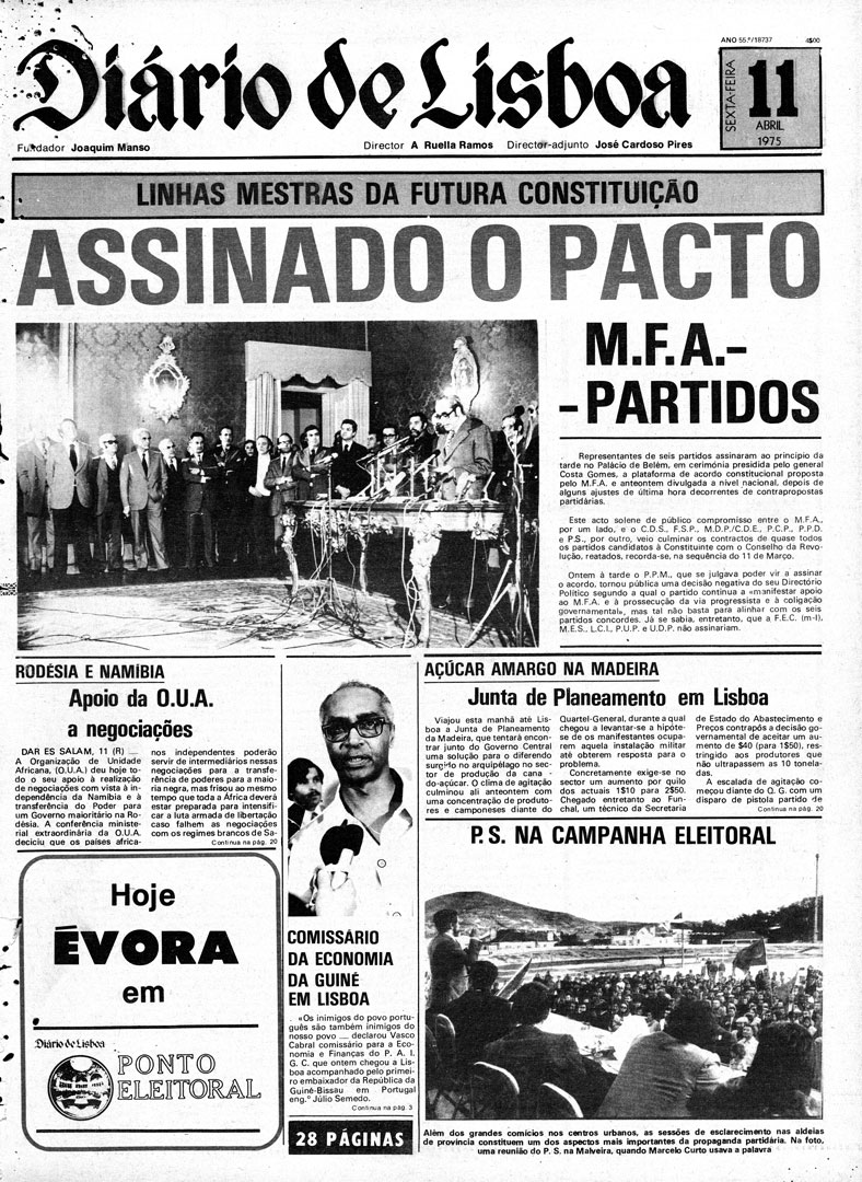 “Assinado o Pacto”. Diário de Lisboa, 11 de abril de 1975. Fonte: Fundação Mário Soares e Maria Barroso, pasta 06822.172.27174.