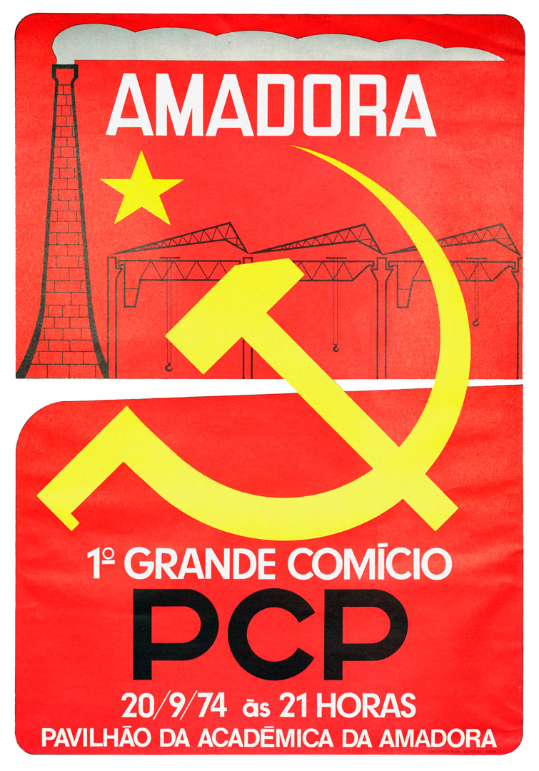 “Amadora, 1º grande comício PCP”. Cartaz de anúncio de um Comício do Partido Comunista Português, 1974. Fonte: Arquivo Histórico Parlamentar.