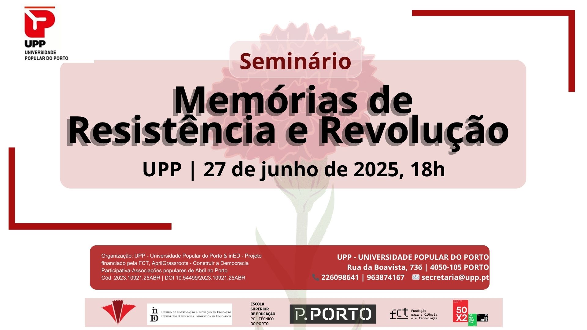 Capa do Evento Seminário “Memórias de Resistência e Revolução”